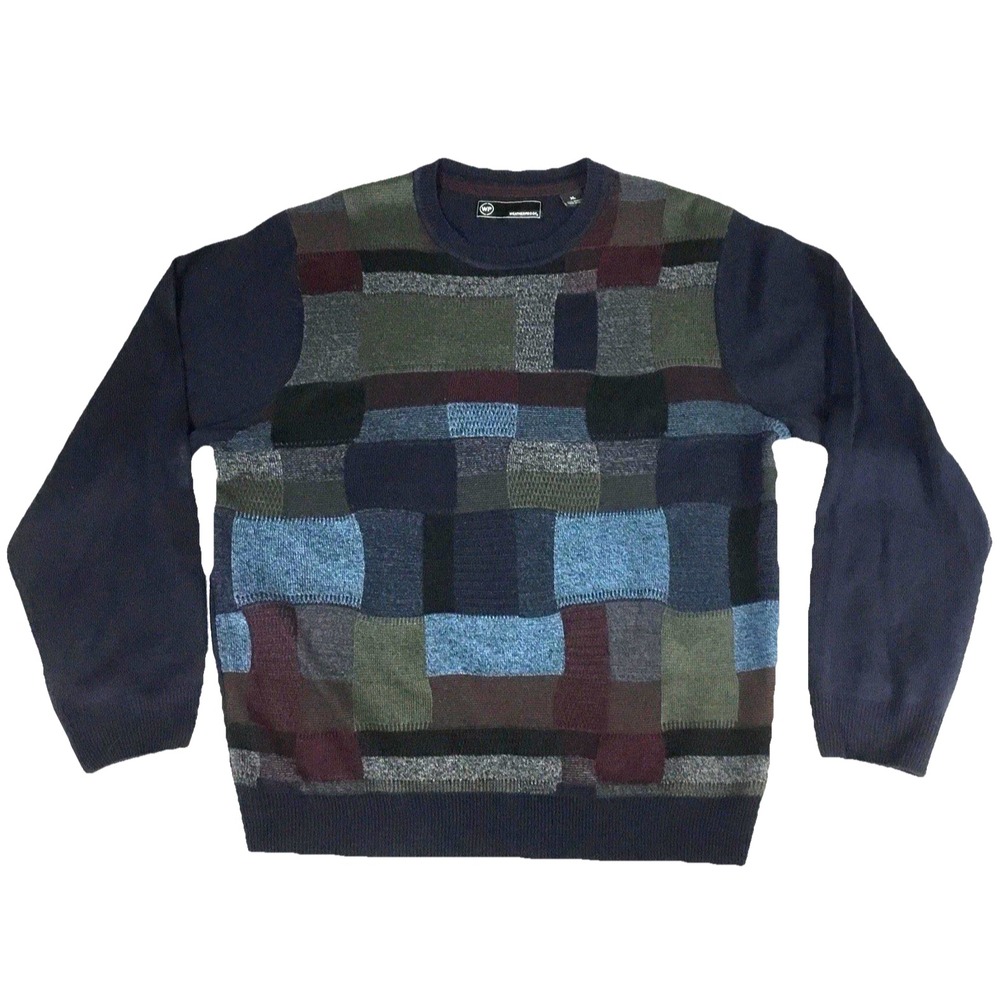 Weatherproof Mens‎ XL Patchwork Crewneck Sweater Navy Blue Green F64028BON